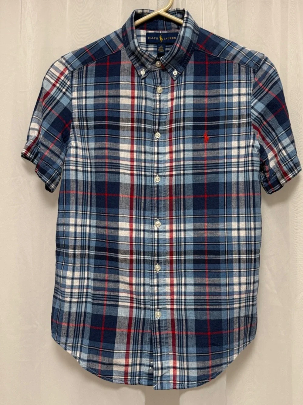 Boys Ralph Lauren Navy, White & Red Plaid Short-Sleeve Button-Down Shirt